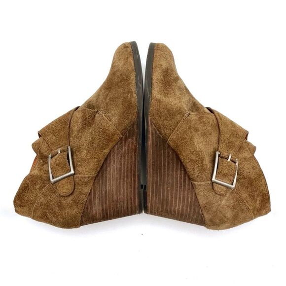 Lucky Brand Sumarah Cognac Brown Suede Buckled Monk Strap Wedge Bootie Size 8 - Picture 10 of 16